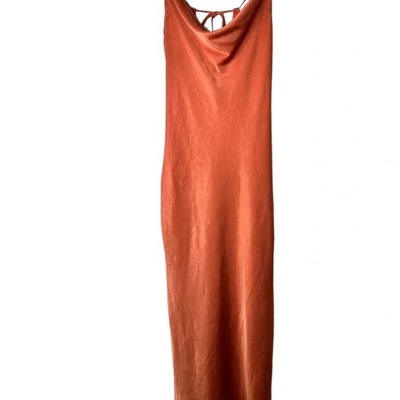 NWT BCBGeneration Silky Satin Cooper Rose Rust Slip Maxi Dress Medium - Picture 4 of 12